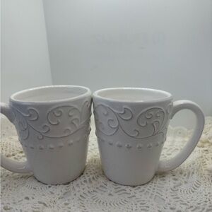 2 American atelier Elegant White Embossed Mugs